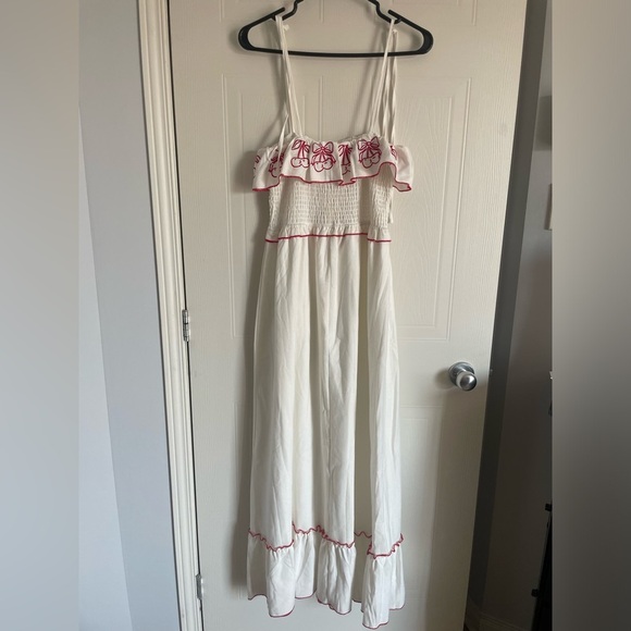 Coquette Midi Dress Medium Cherry Embroidery Romantic - Picture 8 of 17